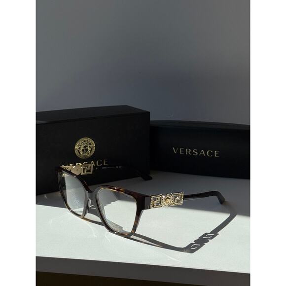 NEW Versace VE3358-B Brown Crystal Strass Oversized Frames